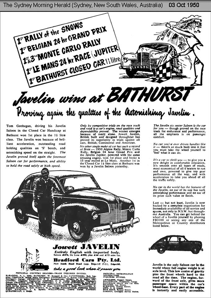 sydney Morning Herald 3-10-1950 Bathurst win for Jowett